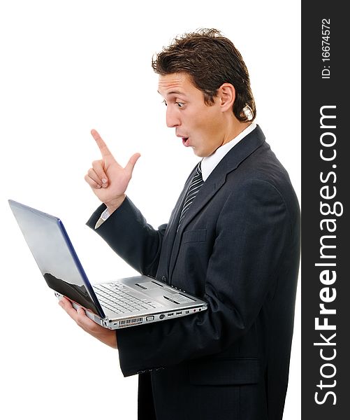 Young Businessman Reading Message On Laptop