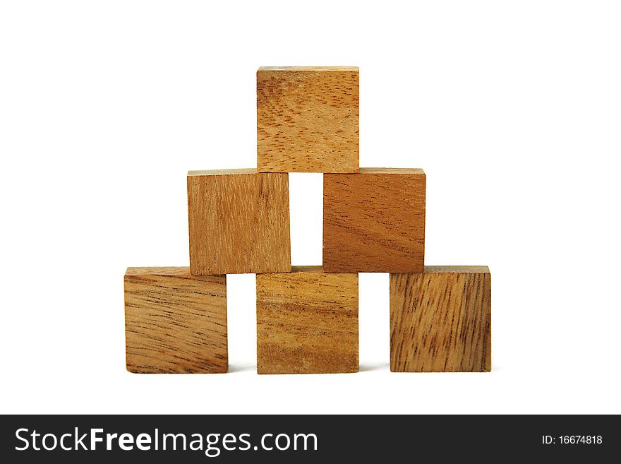 Wooden square figures in pyramid isolated on white