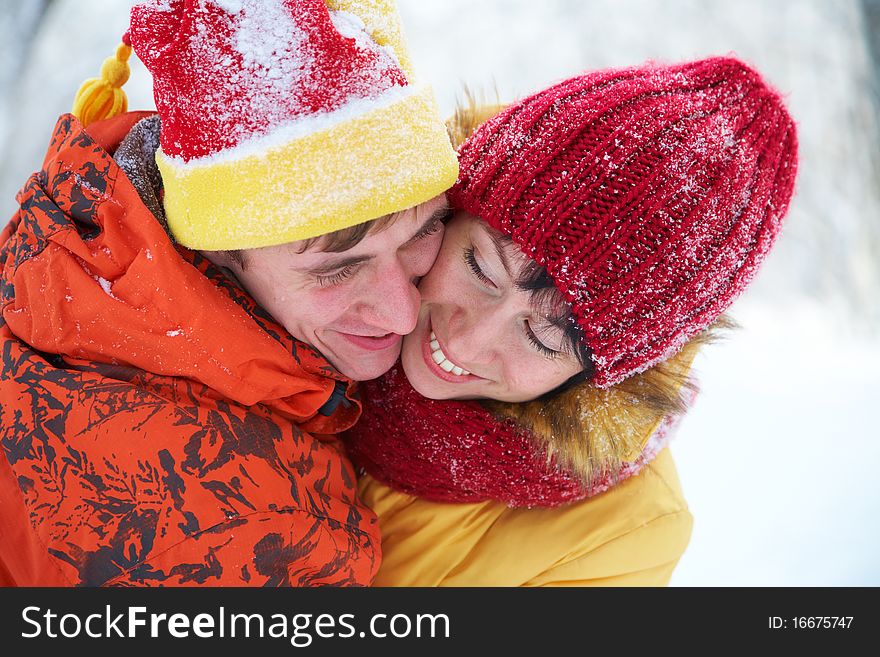 Young pair have funny time in the winter. Young pair have funny time in the winter