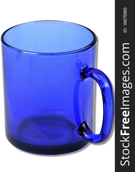 Blue glass cup isolated over white background