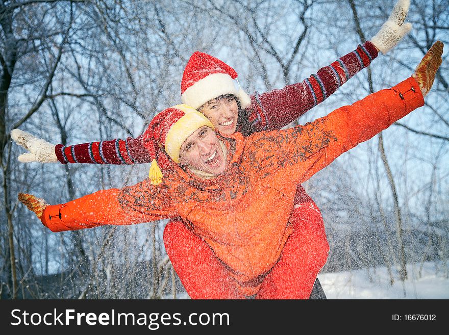 Playing couple in winter