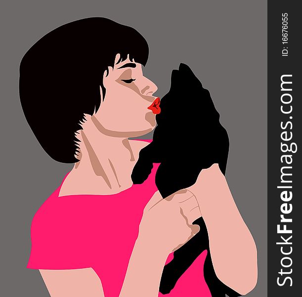 Girl holding a kitten. Vector illustration. Girl holding a kitten. Vector illustration