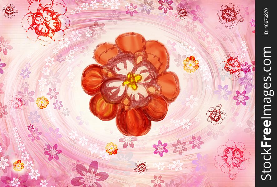 A background is orange with red flowers. A background is orange with red flowers