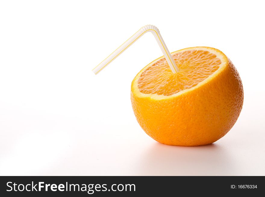 Orange with tube isolated on white