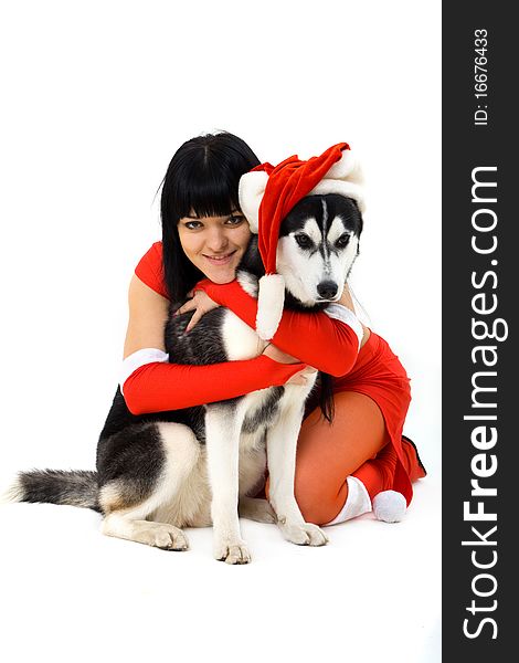 Girl with christmas presents isolated. Girl with christmas presents isolated