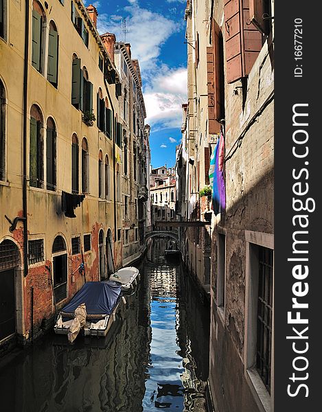 Classic view of Venice with canal and old buildings, Italy