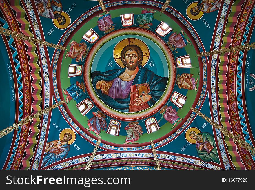 Beautiful ceiling in an old orthodox monastery in Serbia. Beautiful ceiling in an old orthodox monastery in Serbia