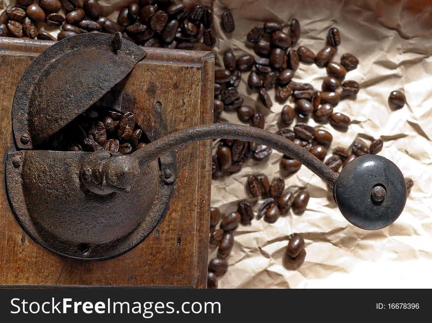 Coffee beans in an old mill