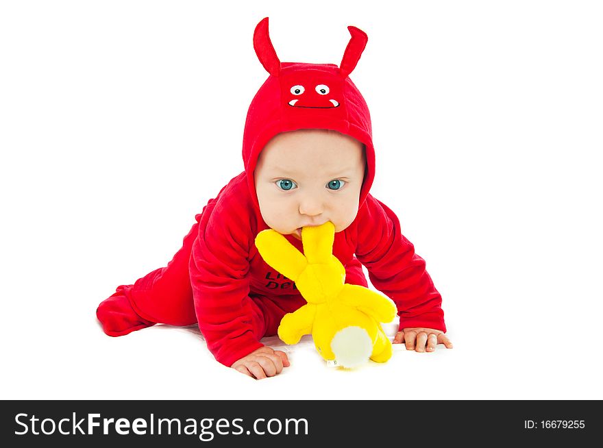 I'm a little devil! Cute half-year-old boy in costumes