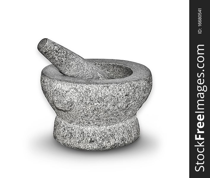 Stone mortar on white background