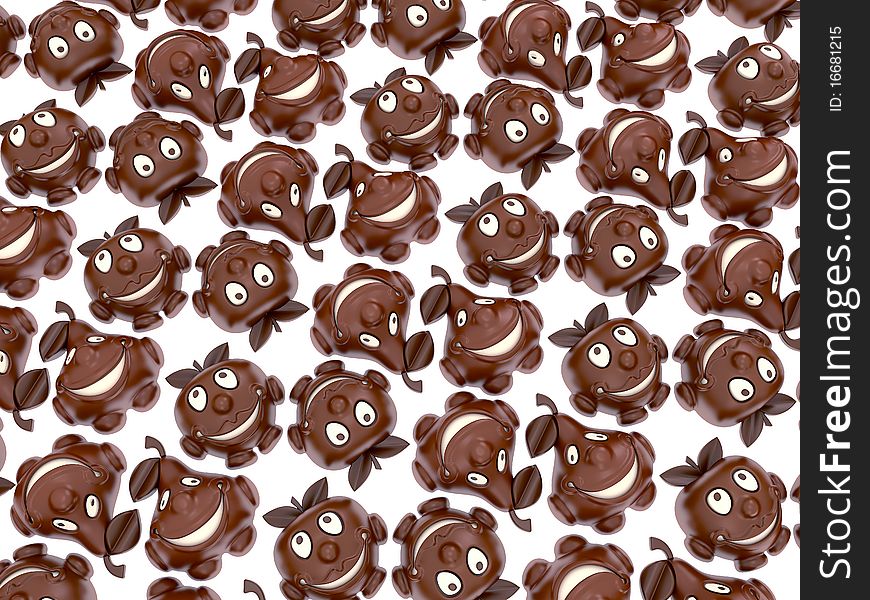 Chocolate candy in the form of pears and apples on a white background. Chocolate candy in the form of pears and apples on a white background