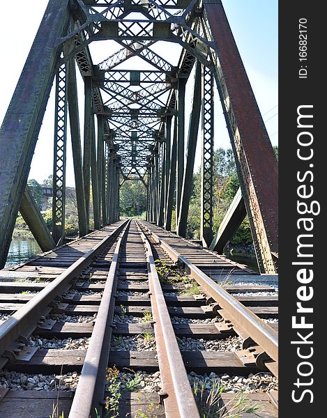 Railway tracks bridge with nature view