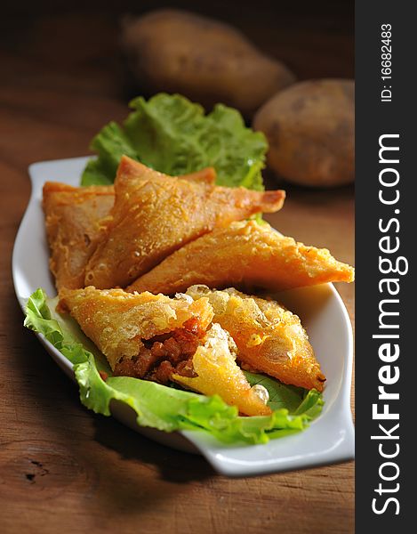 Crispy Fried Curry Puff In Golden Brown. Crispy Fried Curry Puff In Golden Brown