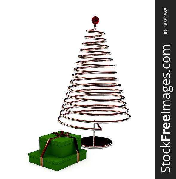 3d render a Cristmas Tree and a wrapped gifts