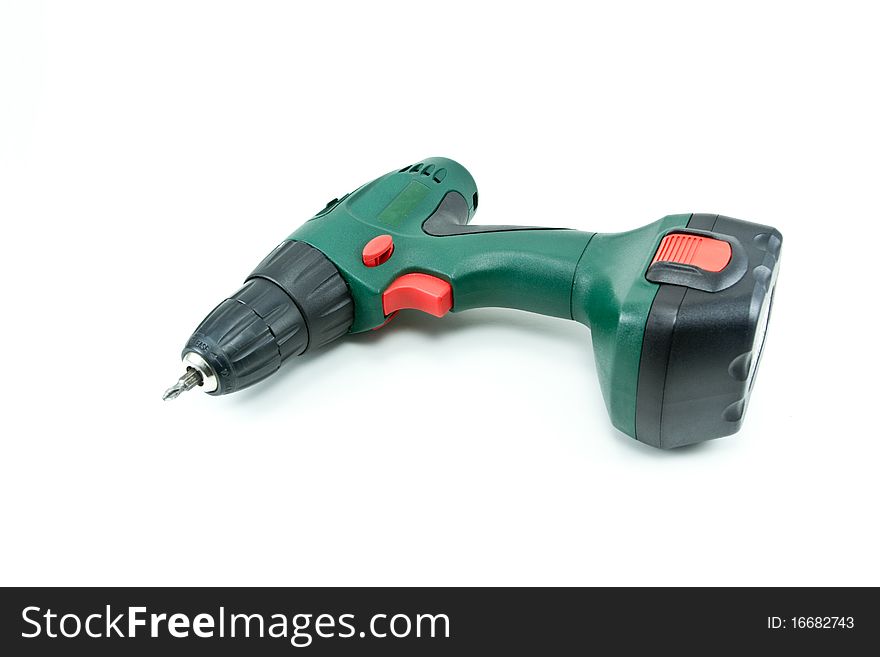 Battery drill on a white background