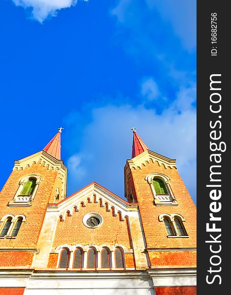 The lutheran chuch on blue sky background. The lutheran chuch on blue sky background