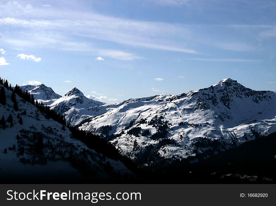 Beauty sun mountain winter view.