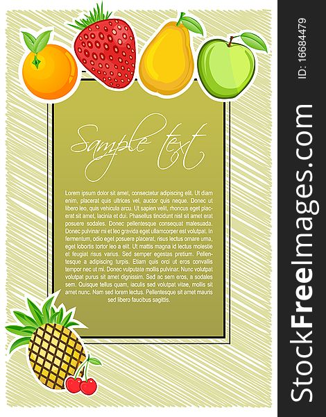 Illustration of text template with fruits and sketchy texture. Illustration of text template with fruits and sketchy texture