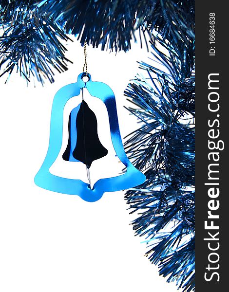 Blue shiny Christmas tinsel bell