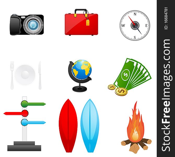 Illustration of set of travel icon on siolated background