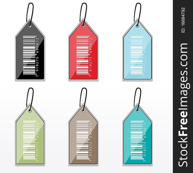 Illustration of set of colorful barcode tags. Illustration of set of colorful barcode tags