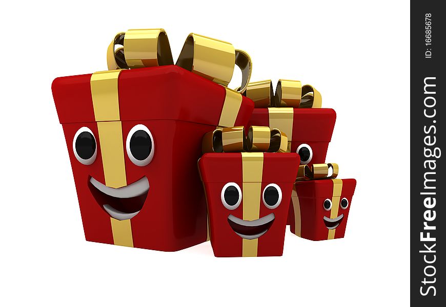High quality 3d render of happy isolated gift boxes