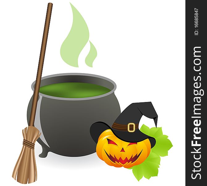 A illustration of a Halloween witches cauldron.