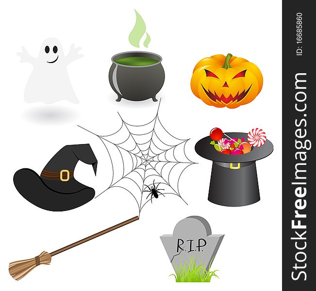 Set of illustrations on a halloween theme. Vector illustration, isolated on a white. Set of illustrations on a halloween theme. Vector illustration, isolated on a white.