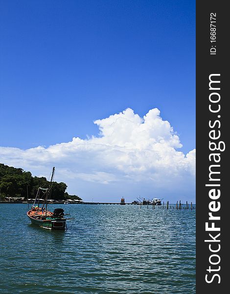 Small fishing boat at Kung krabaen Bay in Thailand