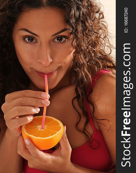 Woman with fresh orange juice