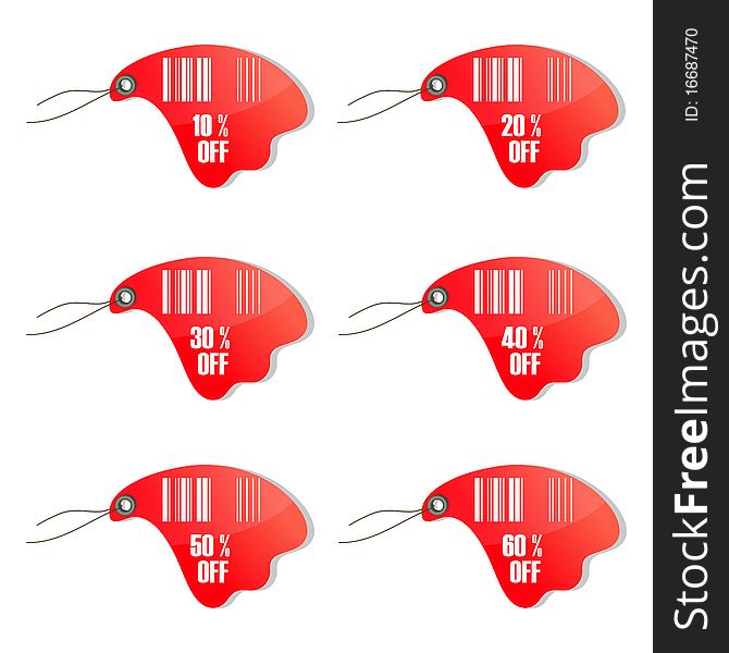 Illustration of set of differnt discount bar code tags on isolated background