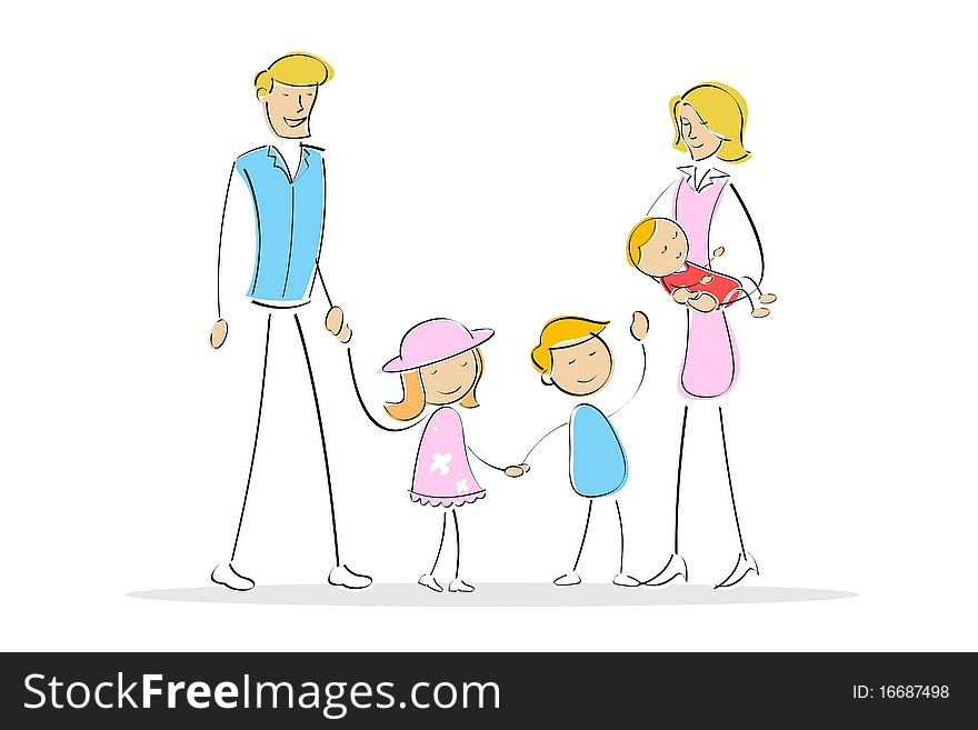 Illustration of parents with kids on isolated background. Illustration of parents with kids on isolated background