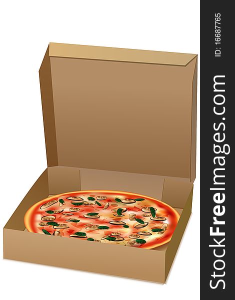 Illustration of pizza in box on isolated background