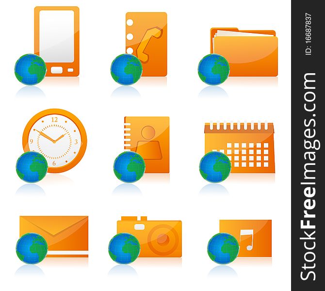 Illustration of set of different office icon. Illustration of set of different office icon