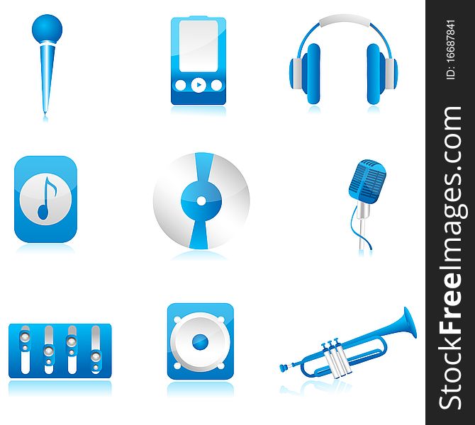 Illustration of set of musicsl components on isolated background. Illustration of set of musicsl components on isolated background