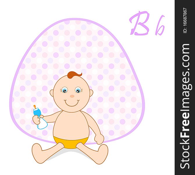 Illustration of b for baby sitting on abstract background