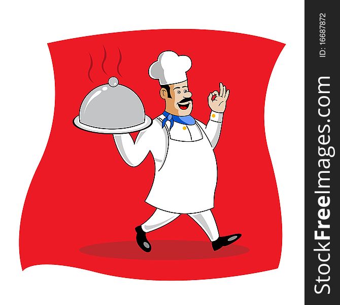 Illustration of cook serving food