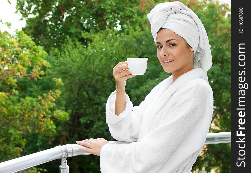 Portrait of beautiful girl with cup of tea. Portrait of beautiful girl with cup of tea