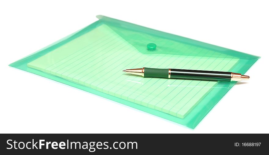 Pen and folder for papers on white