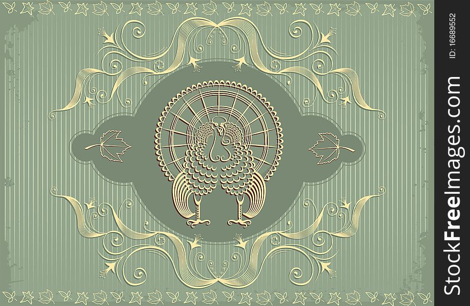 Vintage Thanksgiving turkey postcard .Vector