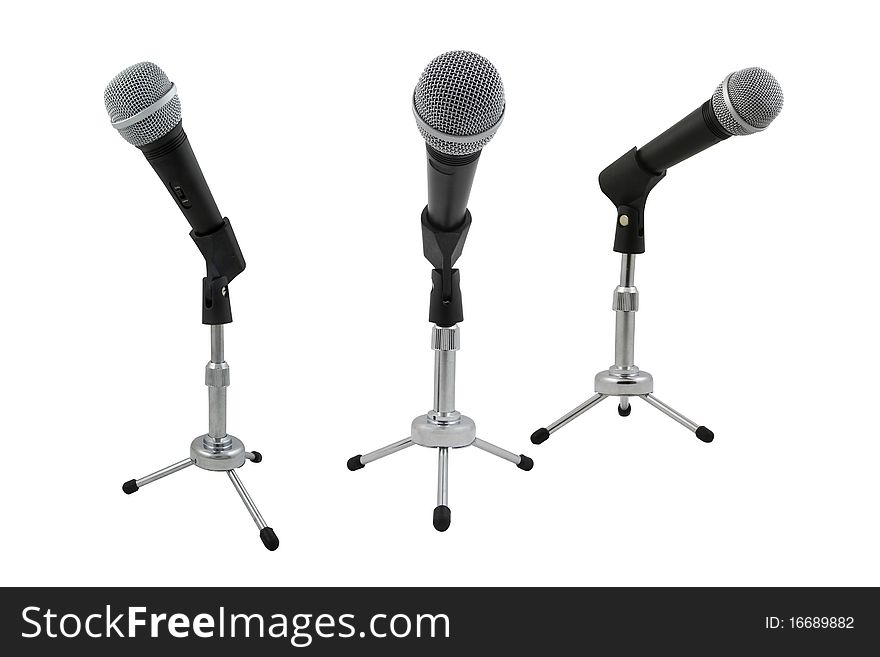 The image of microphone from different viewpoints under the white background