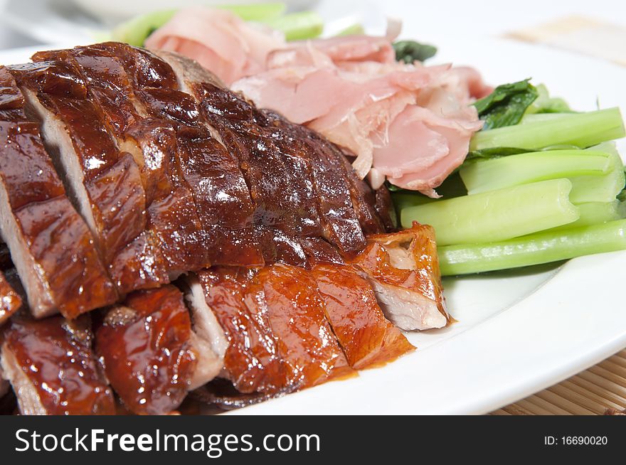 Roast Duck and Barbecued Pork Close up