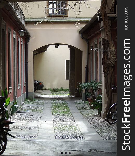Mediterranean alleyway in Udine, Italy
