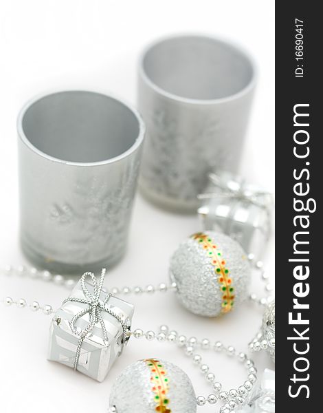 Silver Christmas decoration on white background