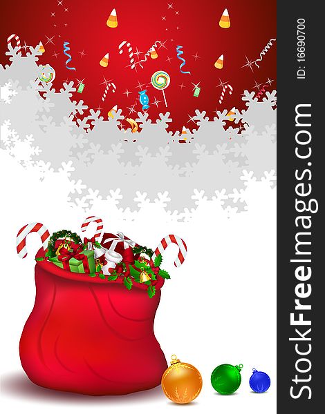 Illustration of santa bag full of gifts and christmas elements