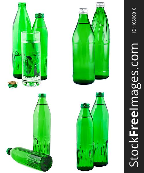 Water In Bottles Isolated White. A Set.