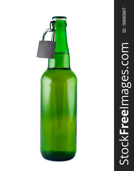 Beer, bottle, padlock isolated white. Clipping path. Beer, bottle, padlock isolated white. Clipping path.
