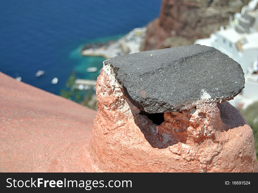 Tipical chimney of Oia in Santorini island (Greece)
