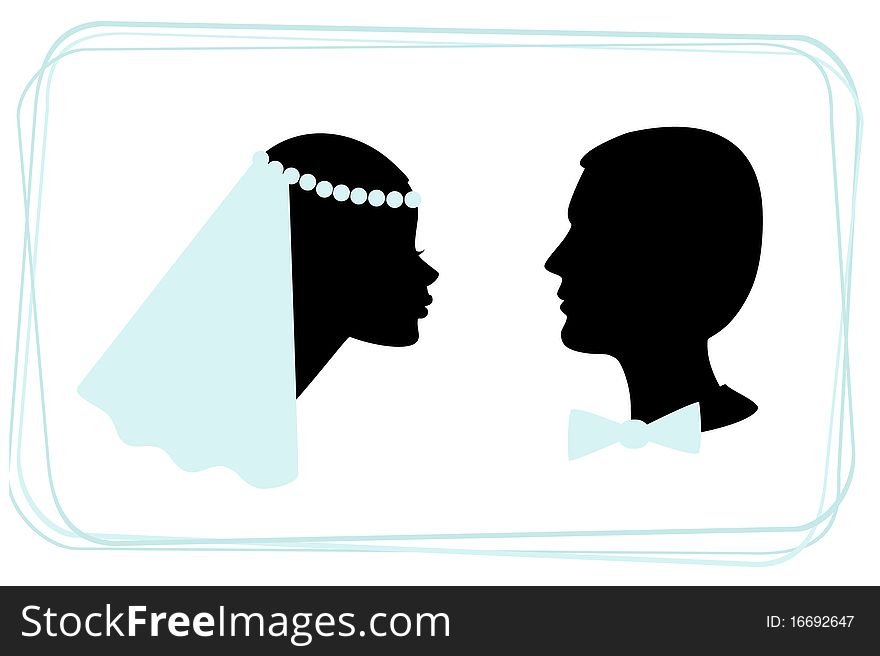 Head profile of a bride and a groom. Head profile of a bride and a groom