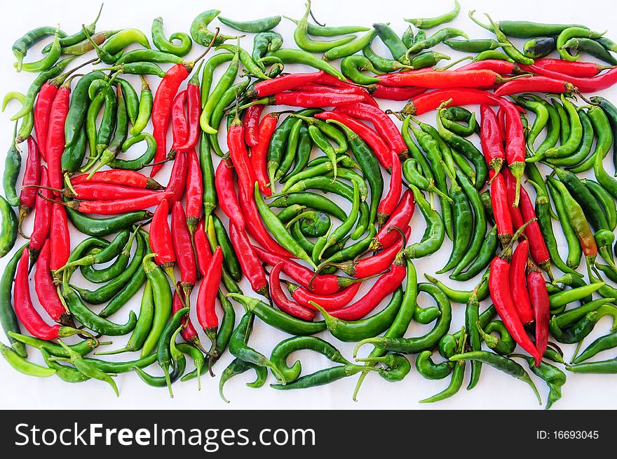 hot wrote with red and green chili peppers
